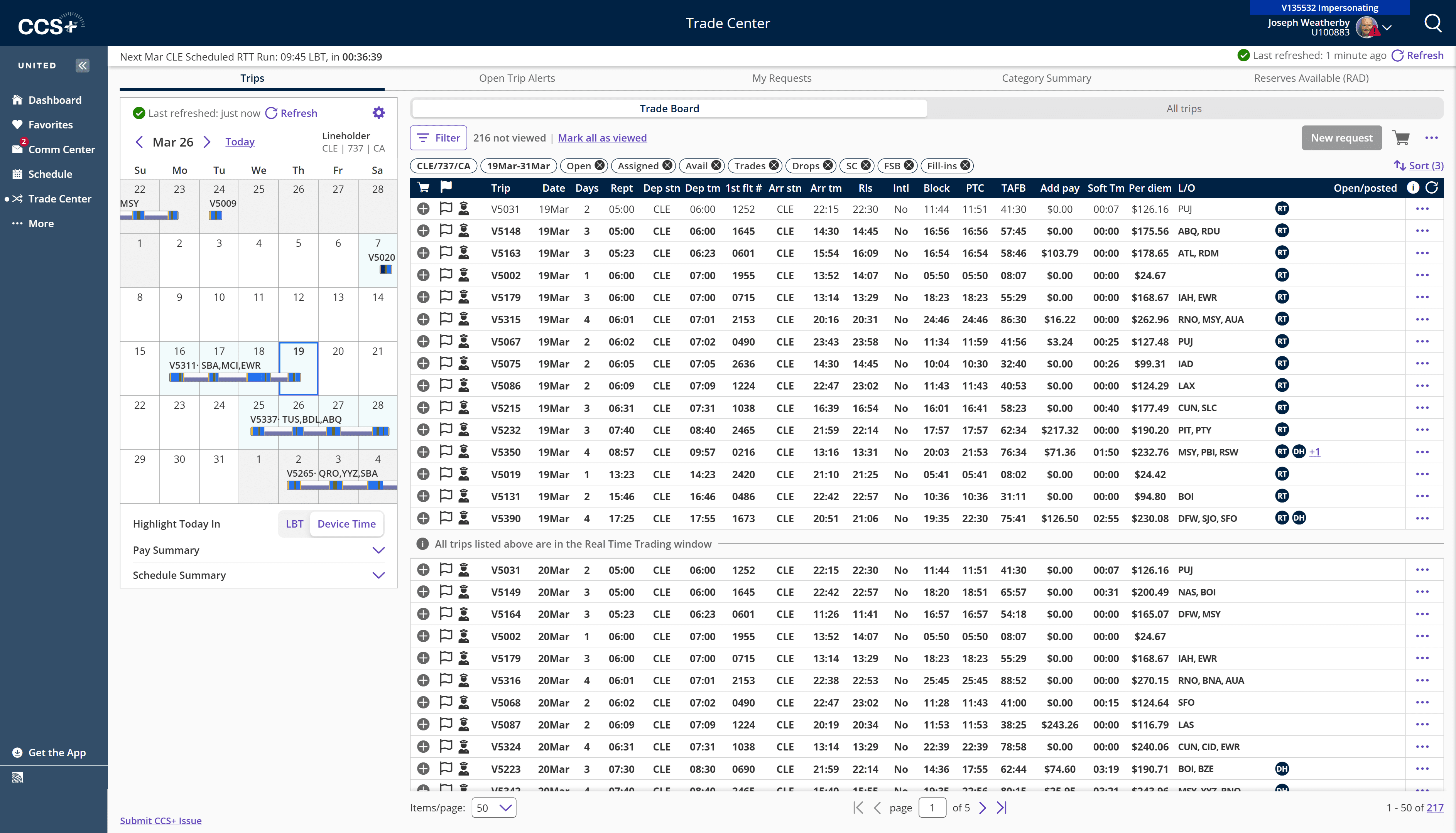 CCS+ Trade Board — 217 trips scannable in one view